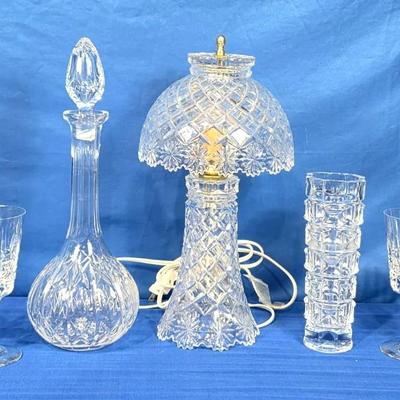 Royal Brierley 'Marlborough' Crystal Goblets (4), Crystal Vase (1) + Cut Glass Decor (2)