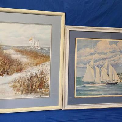 Jacqueline Penney (1) + Paul Brent (1) 'Sailboat Theme' Signed Watercolor Prints (2)