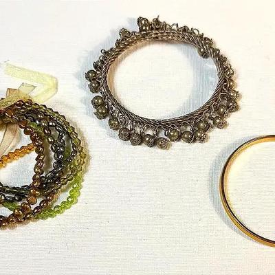 Lee Sands Stretch Bracelets (8) + Steel Bell Bracelet (1) + Monet Gold Tone Bangle (1)