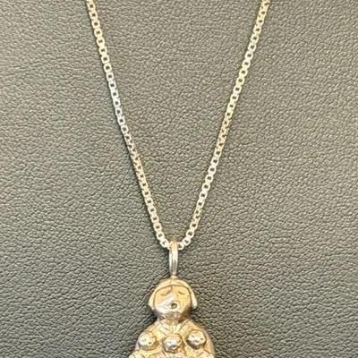 .925 Sterling Silver 24” Curb Chain W/.925 'Pueblo Storyteller' Charm 