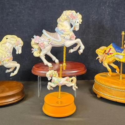 Lenox 'Ribbons & Roses' Porcelain Carousel Horse Figurine (1) + Musical Carousel Horse Figurines (3)