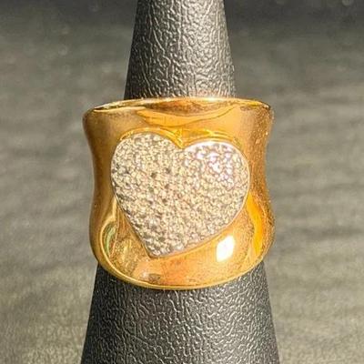 .925 Sterling Silver 2 Tone Pave CZ 'Heart' Ring, Size 6