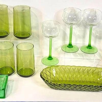 MCM Olive (8) + Green (7) Glassware