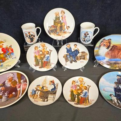 Norman Rockwell Collectors Cups (2) & Plates (7) + Misc. Collectors Plates (2)