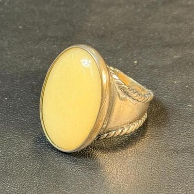 .925 Sterling Silver Carolyn Pollack Yellow Jasper Ring, Size 6