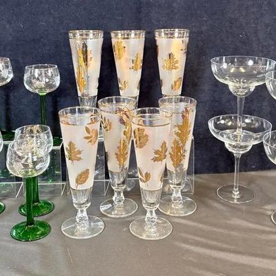Gold Gilded Glasses (7) + Wine/Margarita Glasses (10)