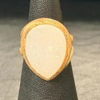 .925 Sterling Silver Vermeil Druzy Quartz Ring, Size 6