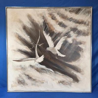 'Seagull' Framed Canvas Oil Painting Signed By Maxwell