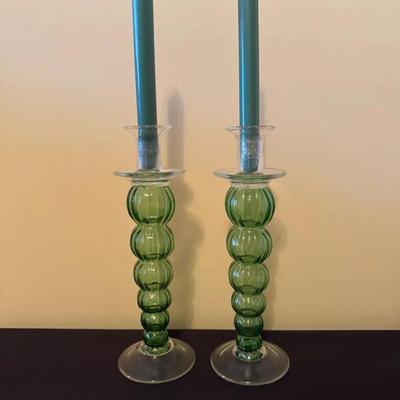 Pair Of Silsal Upit Glass Candlestick Holders 