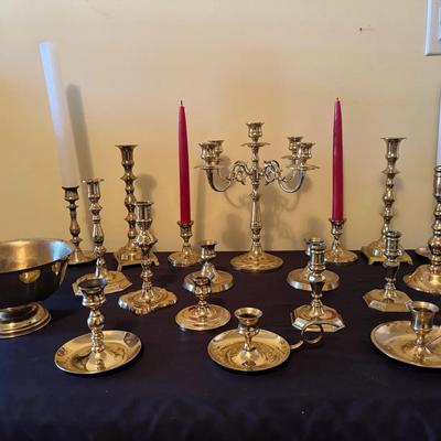 Huge Lot of Brass Candlestick Holders