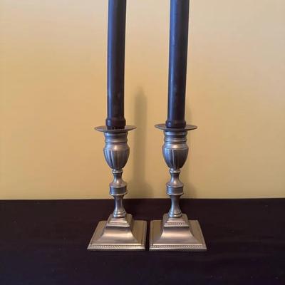 Vintage Silver Finish Or Pewter Candlesticks 