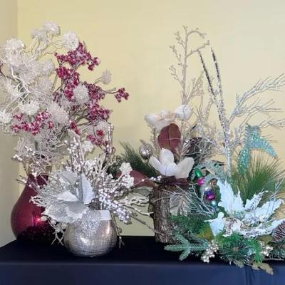 White, Red & Green Faux Plants with Sparkle!