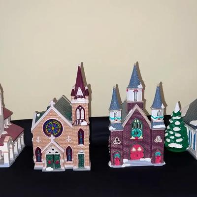 Snow Village Ceramic Churches Lot #1