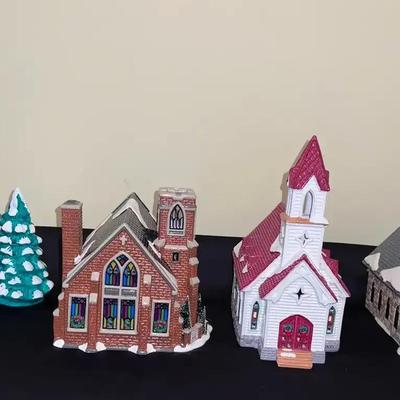 Snow Village Ceramic Churches Lot #2