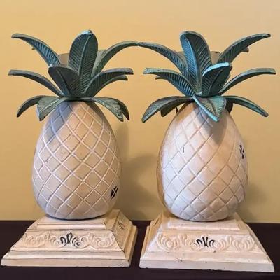 Vintage Metal Pineapple Taper Candle Holders