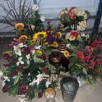 Large Lot of Vases & Faux Flowers