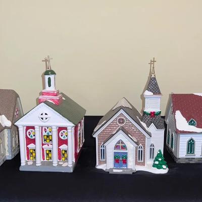 Snow Village Ceramic Churches Lot #3