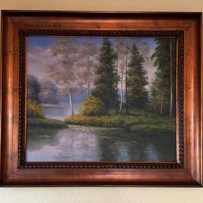 Framed Painting of Trees & Water