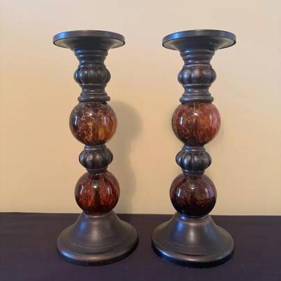Pair Of Marble Glass Candle Sticks