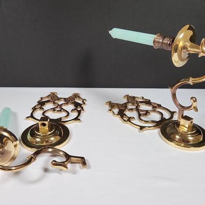 Pair Of Vintage Brass Lion Wall Sonces Tapered Candle Holders