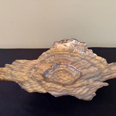 Iridescent Glass Dish With A Freeform, Oyster Shell Shape