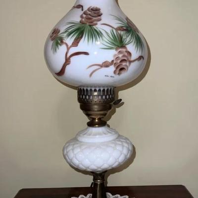 Vintage Milk Glass Hurricane Lamp