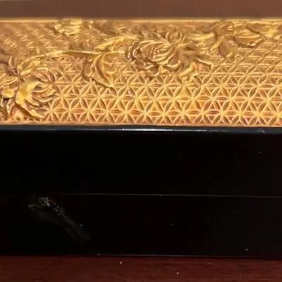 Small Black Carved Chinese Trinket Box