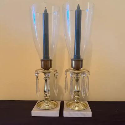 Vintage Brass Hurricane Candlestick Holders 