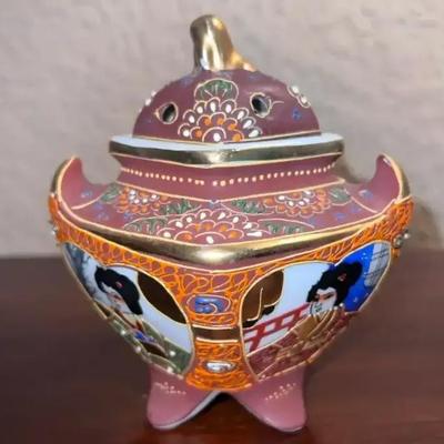 Vintage Japanese Satsuma Ware Incense Burner - “Koro”