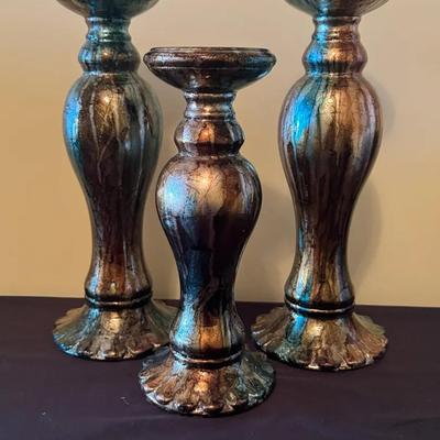 Pier 1 Swirled Brown And Blue Candle Holders