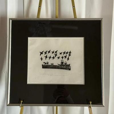 A DogTeam In Late Spring And Flock Of Birds