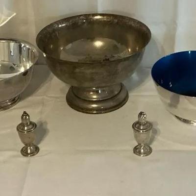 Various Silver Plated Bowls And Salt And Pepper Shaker