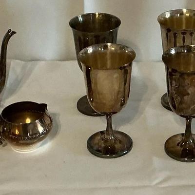 Vintage Silver Plated, Coffee/Tea Set And Goblets