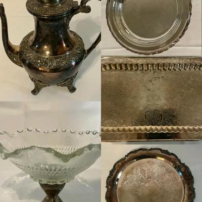 Coffee Pot, Round Serving Trays And Footed Butler Tray