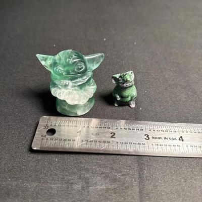 Mixed Lot of Small Stone/Crystal Carvings – Yoda Figure & Mouse Figurine