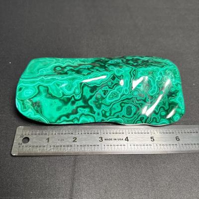 Natural Malachite Slab – Polished Face with Raw Back, Curved Freeform Display Piece (6”+)