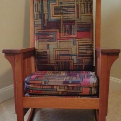 Mission Style Wooden Rocking Chair With Cushions