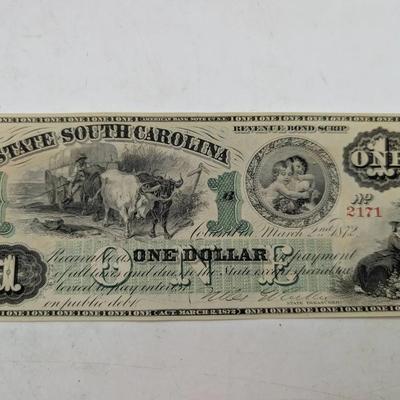 1872 State Of South Carolina $1 Note