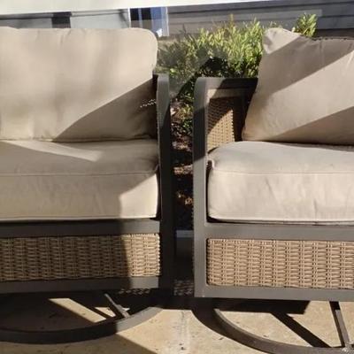 Resin And Metal Outdoor Swivel Chairs  X 2