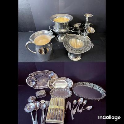 Silver Plate Lot Pitcher, Bowls, Trays And More