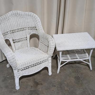 White Wicker Chair & Side Table
