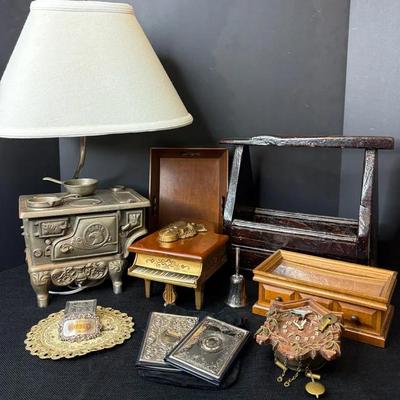 Vintage Decorative Collectibles-Music Boxes, Eagle Cast Iron Stove Lamp