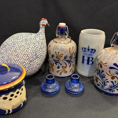 German Stoneware Decanters, Heidi Caillard Guinea Hen, Candle Holders & More 