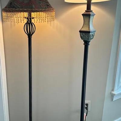 2 Metal Floor Lamps W/ Decorative Shades