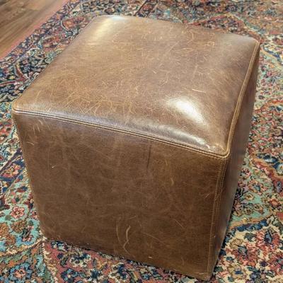 Crate And Barrel Leather Cube Footstool 