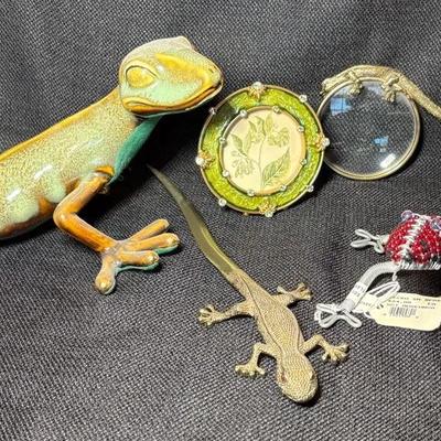 Lizards & Geckos-Ceramic, Beaded, Brass