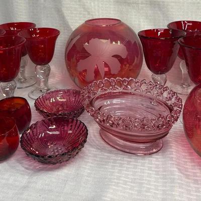 Cranberry Or Ruby Colored Glassware & Vases