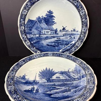 Pair Of Large Vintage Delft Blue/White Round Platters
