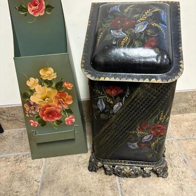 Hand Painted Metal Toleware Umbrella Stand, Trays & Coal Scuttle 