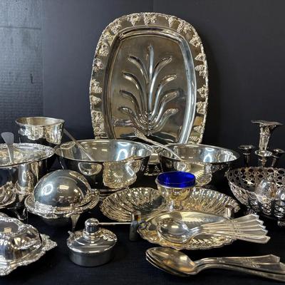 Assortment Of Silver Plate Serving Items-Trays & Bowls